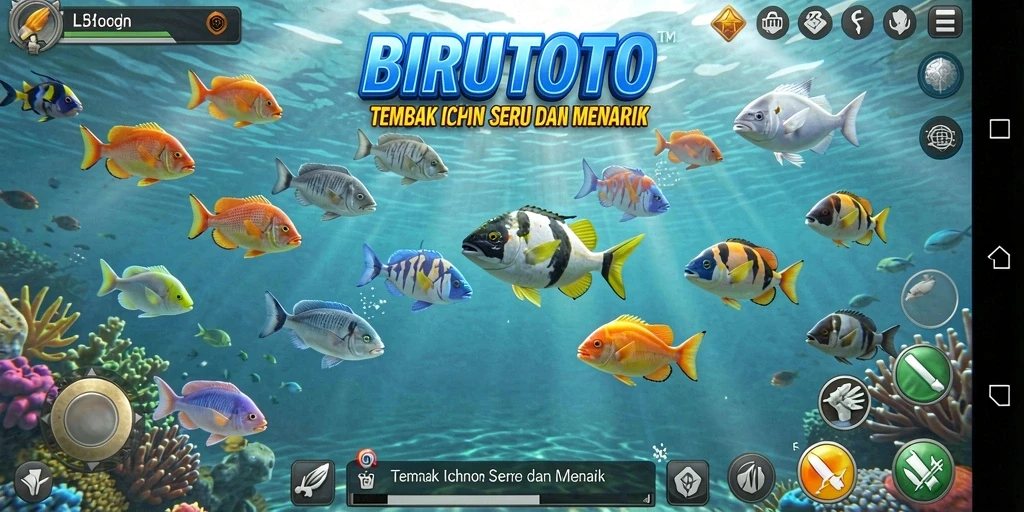 Gameplay seru BIRUTOTO saat menembak ikan di lautan.