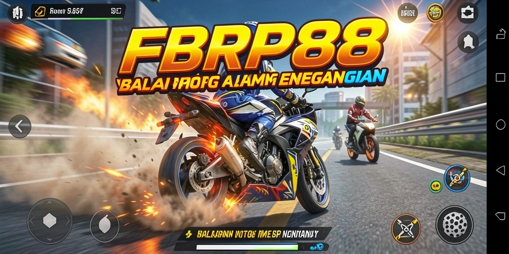 Screenshot gameplay FBRP88 dengan balapan motor yang intens.