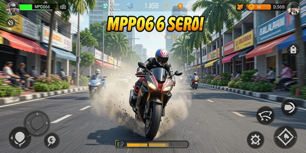 Tampilan aksi mendebarkan dari gameplay MPO666 saat balapan motor.
