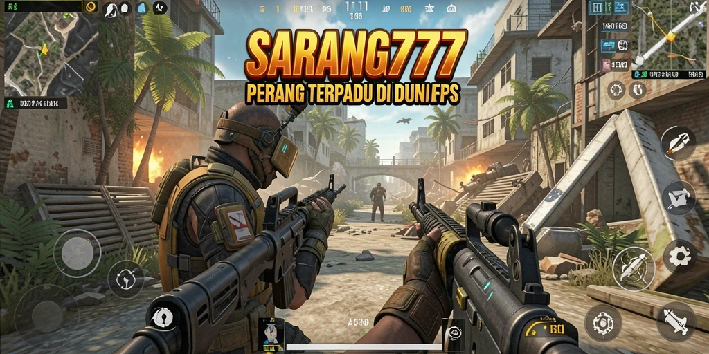 Screenshot utama SARANG777 yang menunjukkan aksi intens di medan perang FPS.