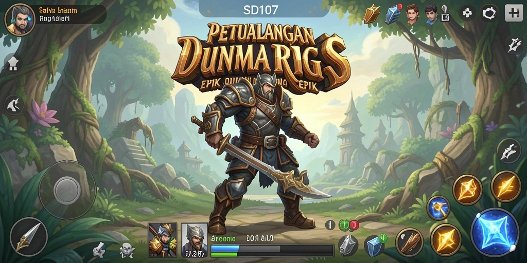 Screenshot gameplay SD107 menampilkan pertarungan epik dalam dunia RPG.