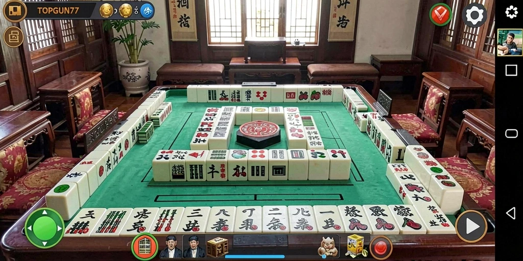 Screenshot gameplay TOPGUN77 menampilkan aksi seru permainan Mahjong.